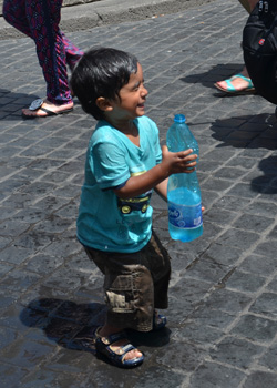 Boy with water bottle