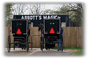 Amish farm wagons near Abbott's Magic location