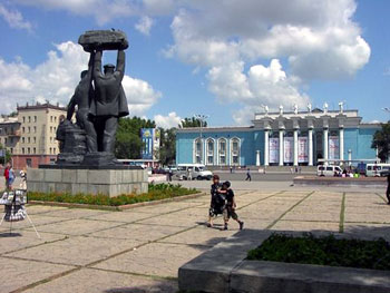 Soviet era statue in Karaganda square