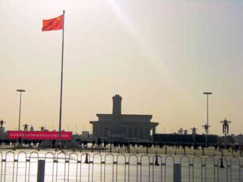 flag of China flying overhead