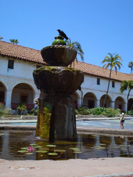 fountain in front of Mission Santa Barbara