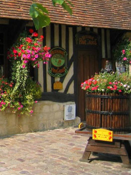 outside a restaurant in a Normandy village