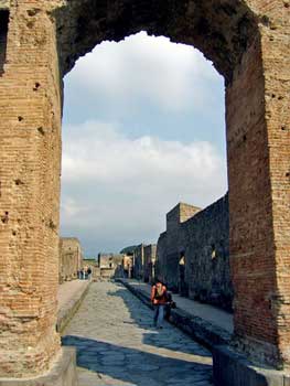 raised sidewalks flank Pompeii street