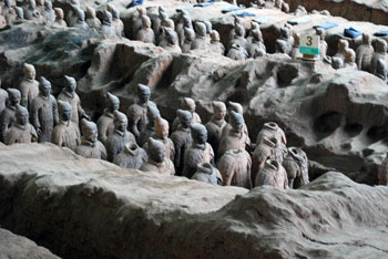 terracotta soldiers in thke ground