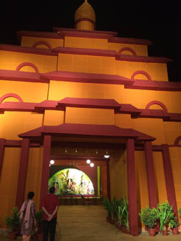 Durga idol inside a pandal (tent)
