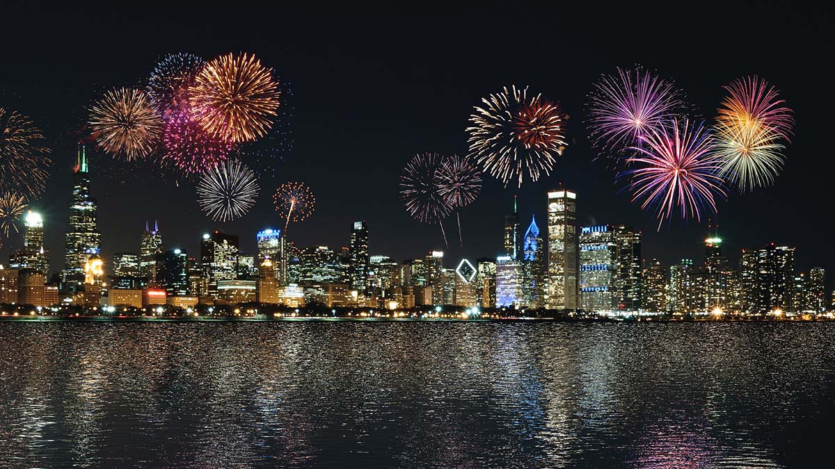 new year fireworks over city