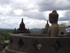 looking down from the top of Borobudur