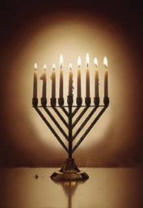 Menorah with 9 lit candles