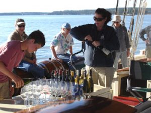 serving wine on the boat