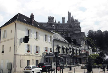 view of Pierrefonds castle from town