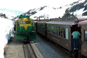 locomotive and passenger cars of White Horse & Yukon railway