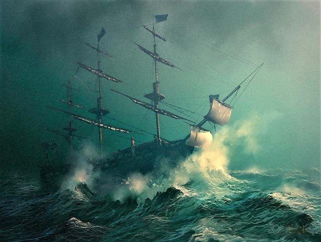 sailing ship in storm image