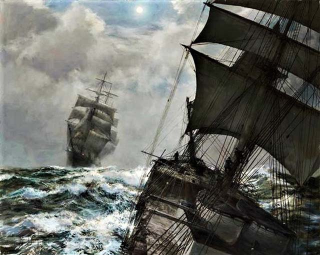 drawing of sailing ships