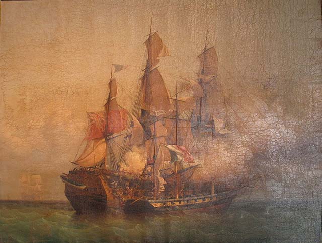 painting of pirate ships battle