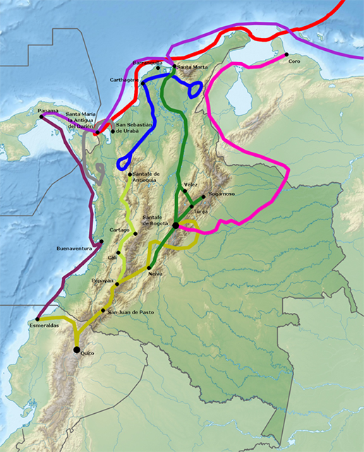 map of conquest of Colombia routes
