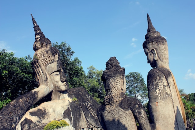 Laos Buddha statues in daylight.