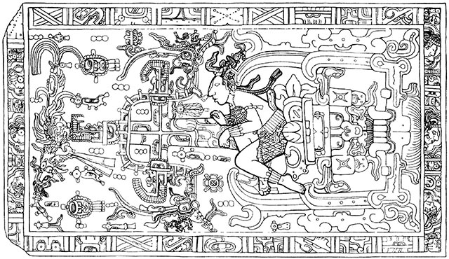 drawing of Pakal tombstone details