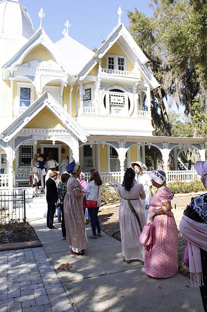 Jane Austen festival attendees outside the Donnelly House