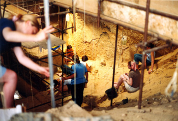 Archaeologists excavating in the Arago Cave