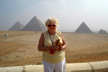The author, Ruth Kozak, at the pyramids