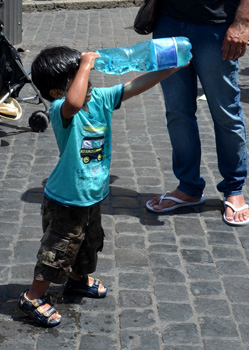 Boy with water bottle