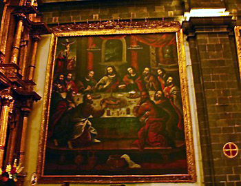 Last Supper painting in Cusco cathedral includes roast guinea pig