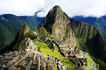 Huayna Picchu mountain behind the Machu Picchu citadel