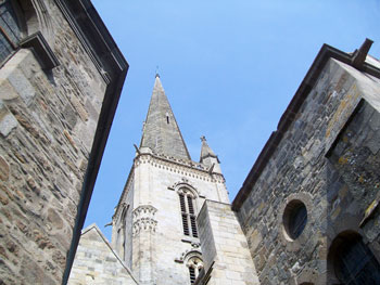 looking up towards cathedral spire