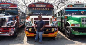 Guatemala chicken buses and driver