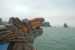 a carved dragon at Halong Bay