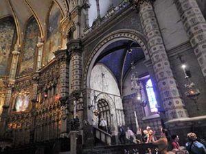 pilgrims climb stairs to see icon