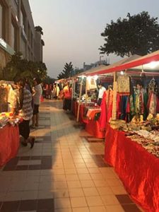Stalls selling art and crafts, clothes and jewelry