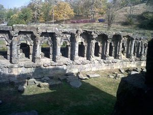 Greek style pillars surround smaller shrines