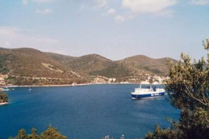 ferry arriving at Ithaka