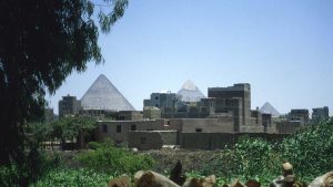 view of pyramids from Cairo