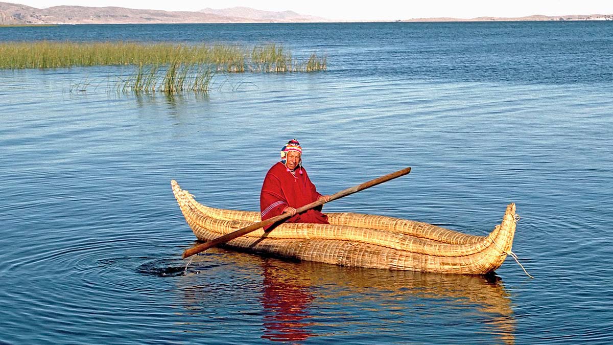 reed boat on Lake Titicaca, Bolivia