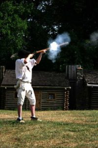 firing a vintage flintlock musket at Fort Boonesborough