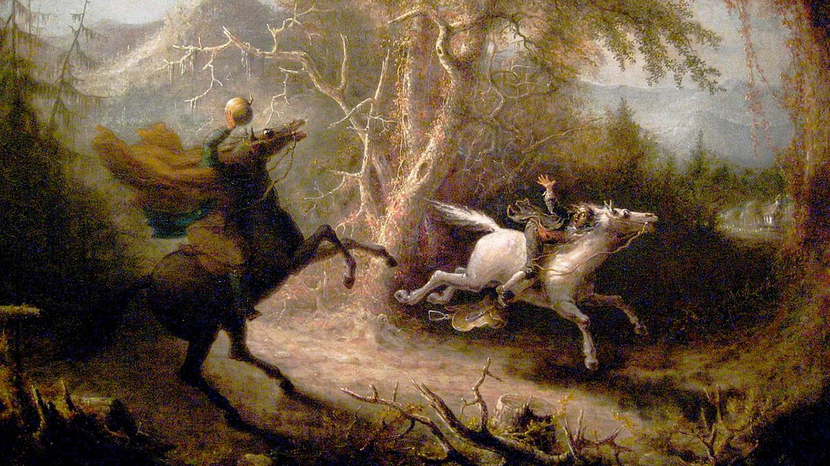 Headless Horseman chasing Ichabod Crane