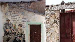 mural on wall in Orgosolo, Sardinia