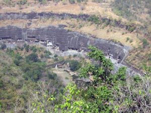 looking down over Ajanta caves