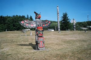 totem poles at Namgis Burial Grounds, Alert Bay
