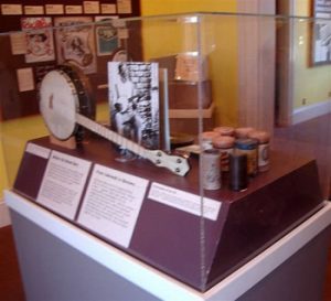 Joplin museum exhibit with vintage banjo