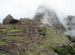 Machu Picchu with Huayna Picchu in fog