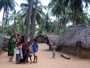 family in village in Sri Lanka