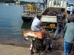 loading a ferry in Sri Lanka