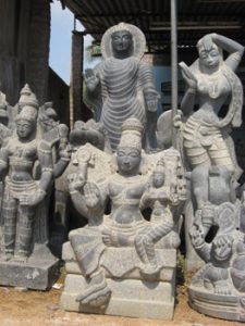 array of stone sculptures made in Mahablipuram