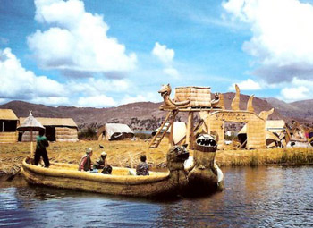 Uros reed boat on Lake Titicaca