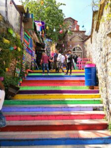 colorful stairs in Balat depict one of the hidden gems of Istanbul