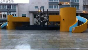 Piazza waterfall sculpture