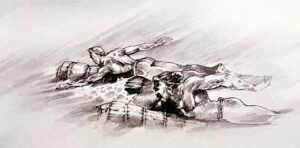 Illustration of two men swimming